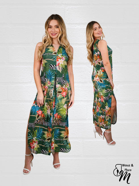 Sheath Silhouette V-Neckline Side Slit Maxi Dress - D2052